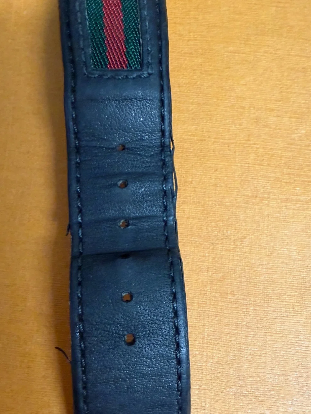 Gucci Men's Black Leather Strap Watch with Green-Red Accent